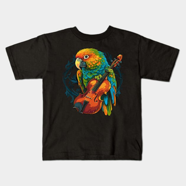 Parakeet Playing Violin Kids T-Shirt by JH Mart